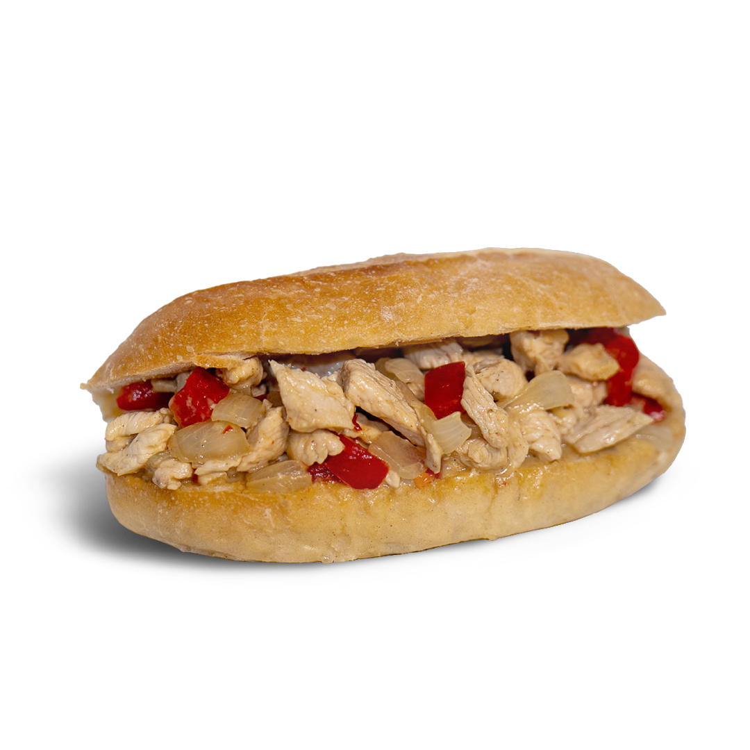 Chicken Philly with 300g Thinly Sliced Chicken Breast, Fried Onions, Bell Peppers, Provolone or American Chedder